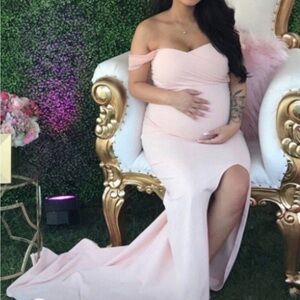 Elegant Pink Off-Shoulder Maternity Dress